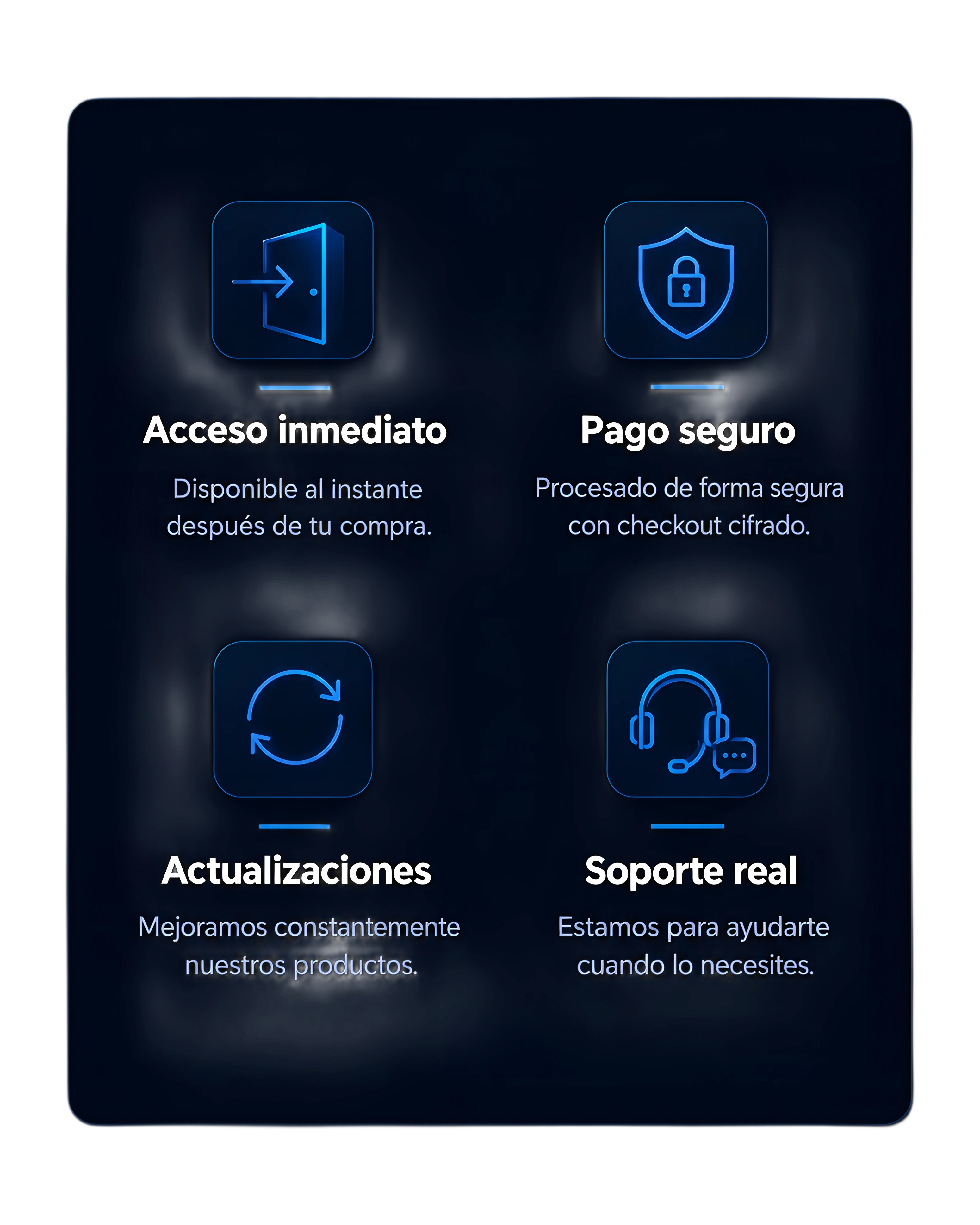 Acceso inmediato tras la compra. Pago seguro con checkout cifrado. Actualizaciones constantes. Soporte real.